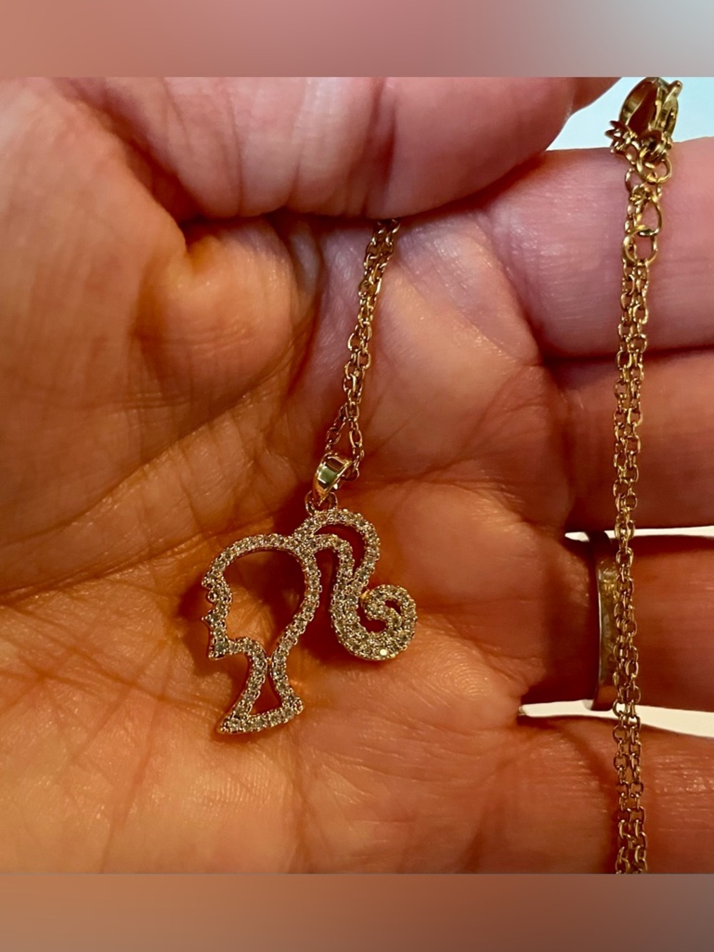 Gold-Tone Rhinestone Barbie Profile Pendant Necklace - Picture 5 of 8